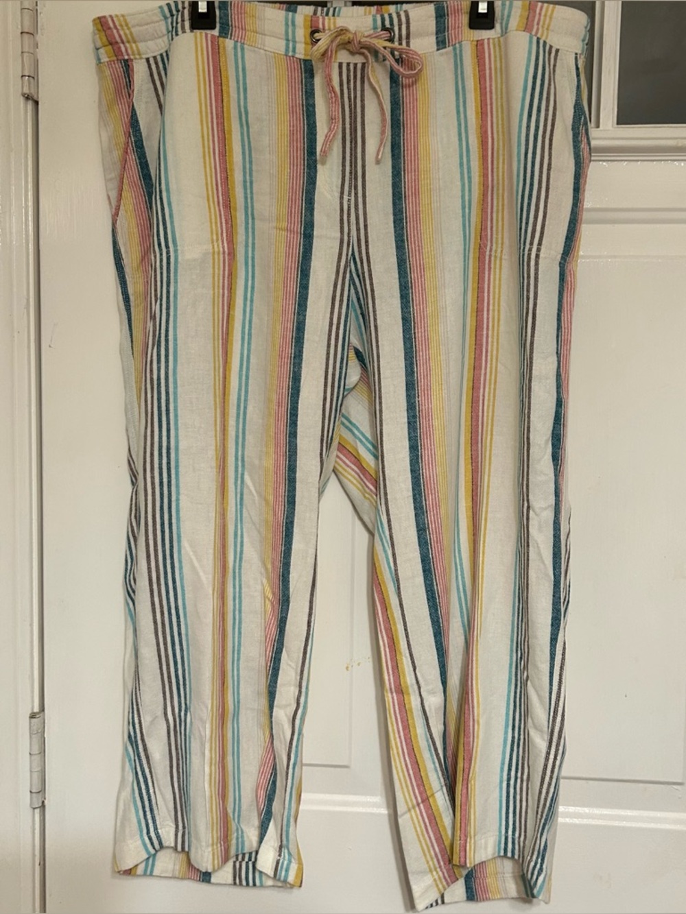 Per Se Women's Linen-Viscose Striped Wide Leg Summer/Beach Pants Size 1X